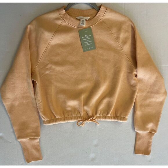 H&M Womens Sz X-Small Sweatshirt Drawstring Crop Peach - Picture 4 of 7